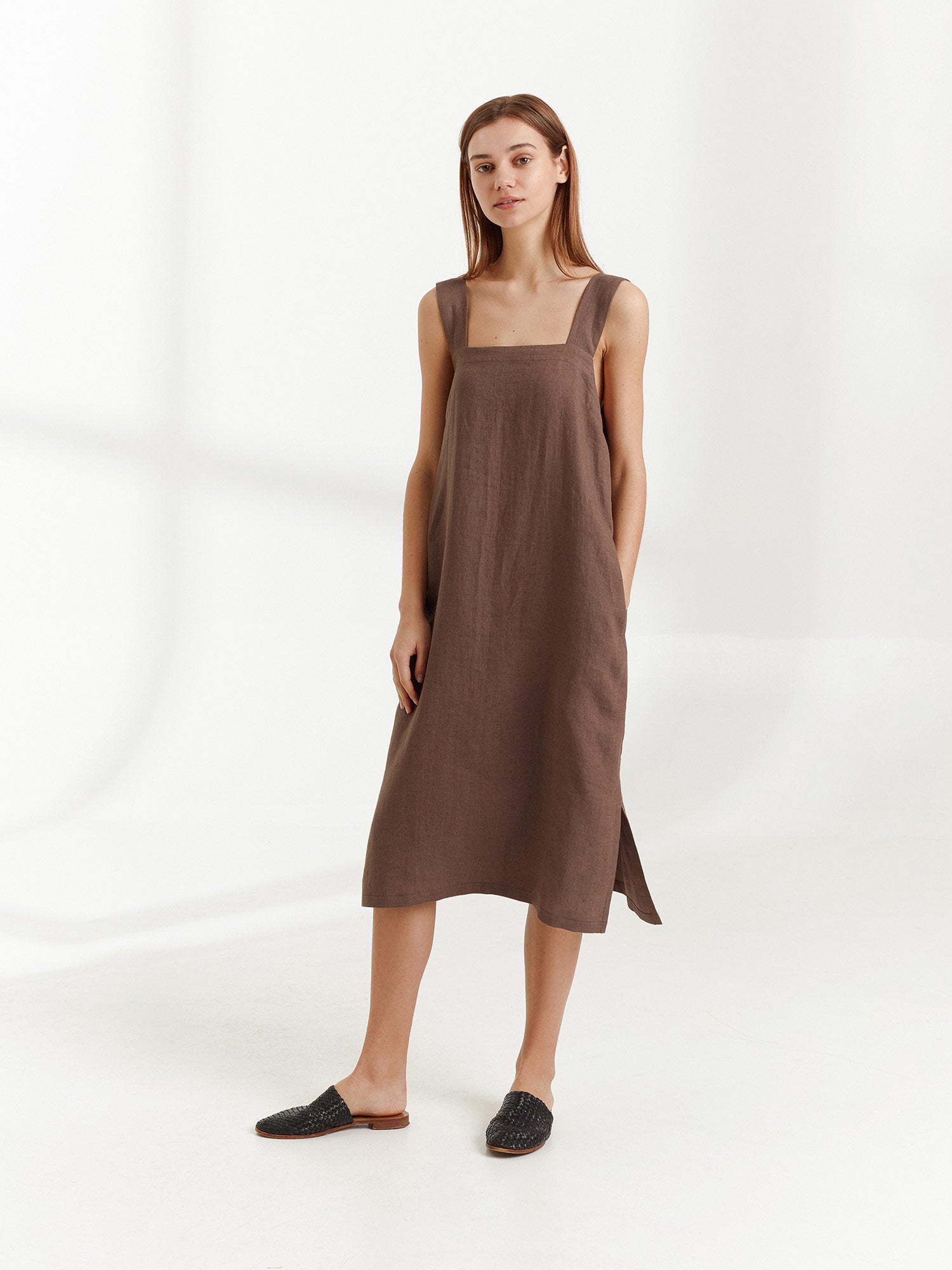 Wide Strap Linen Dress
