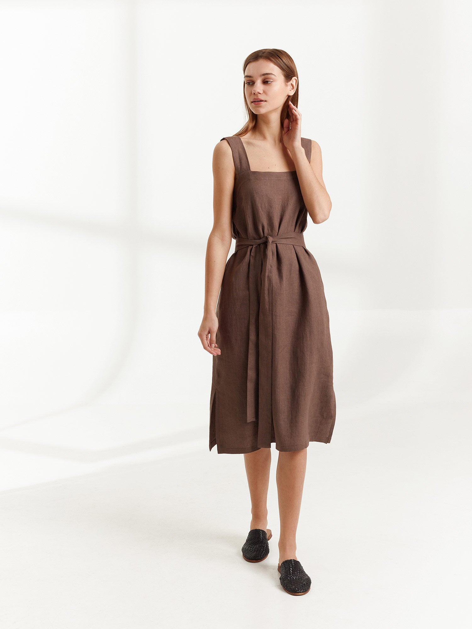 Wide Strap Linen Dress